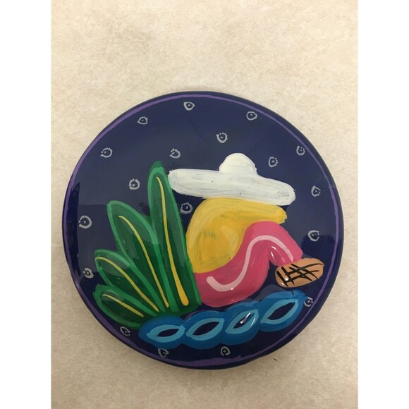 Sleeping Mexican Folk Art Round Ceramic Pottery Trinket Jewelry Box Sombrero - Picture 6 of 6